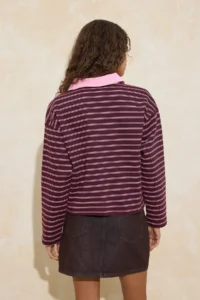 TRENDYOLMİLLA Multicolored Pink Striped More Sustainable Weaving Collared Knitting T-Shirt/Sweatshirt - Image 4