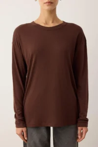 TRENDYOLMİLLA Wardrobe Essentials – Brown Crew Neck relaxed/Rahat Pattern Knitting T-Shirt | - Image 3