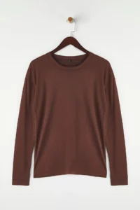 TRENDYOLMİLLA Wardrobe Essentials – Brown Crew Neck relaxed/Rahat Pattern Knitting T-Shirt | - Image 5