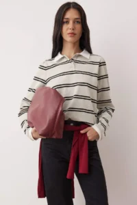 TRENDYOLMİLLA Multicolored Striped Polo Shirt Collar Fitted Knitting T-Shirt