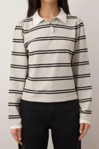 TRENDYOLMİLLA Multicolored Striped Polo Shirt Collar Fitted Knitting T-Shirt - Image 3