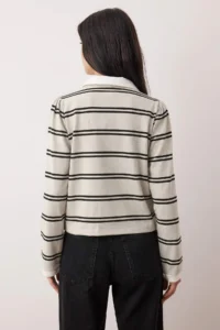 TRENDYOLMİLLA Multicolored Striped Polo Shirt Collar Fitted Knitting T-Shirt - Image 4