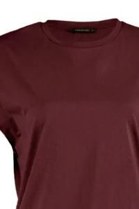 TRENDYOLMİLLA Burgundy 100% Cotton Wadding Look Basic Crew Neck Knitting T-Shirt - Image 6