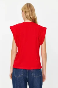 TRENDYOLMiLLA Rejection 100% Cotton Wadding Look Basic Crew Neck Knitting T-Shirt - Image 6