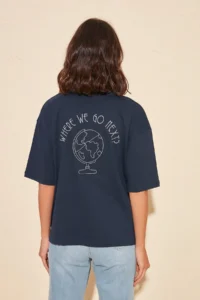 TRENDYOLMİLLA Navy Blue 100% Cotton Back Embroidered relaxed/Wide Relaxed Cut Crew Neck Knitting T-Shirt - Image 10