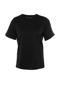 TRENDYOLMİLLA Black 100% Cotton Crew Neck Oversized/Wide Pattern Knitting T-Shirt - Image 8