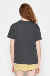 TRENDYOLMİLLA Anthracite 100% Cotton Crew Neck Oversized/Wide Pattern Knitting T-Shirt - Image 11
