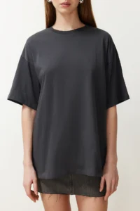 TRENDYOLMİLLA Anthracite 100% Cotton Crew Neck Oversized/Wide Pattern Knitting T-Shirt - Image 4