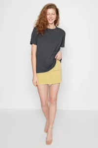 TRENDYOLMİLLA Anthracite 100% Cotton Crew Neck Oversized/Wide Pattern Knitting T-Shirt - Image 9