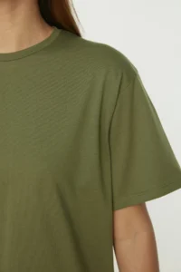 TRENDYOLMİLLA Khaki 100% Cotton Crew Neck Oversized/Wide Pattern Knitting T-Shirt - Image 10