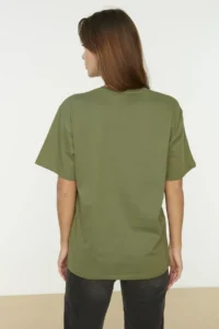 TRENDYOLMİLLA Khaki 100% Cotton Crew Neck Oversized/Wide Pattern Knitting T-Shirt - Image 11