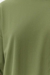 TRENDYOLMİLLA Khaki 100% Cotton Crew Neck Oversized/Wide Pattern Knitting T-Shirt - Image 4