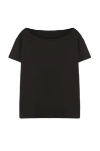TRENDYOLMİLLA Black 100% Cotton Oversized/Wide Pattern Boat Neck Knitting T-Shirt - Image 8