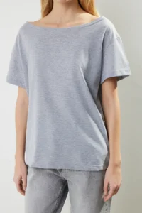 TRENDYOLMİLLA Gray Melange Oversized/Wide Pattern Boat Neck Knitting T-Shirt - Image 5