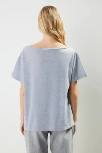 TRENDYOLMİLLA Gray Melange Oversized/Wide Pattern Boat Neck Knitting T-Shirt - Image 6