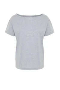 TRENDYOLMİLLA Gray Melange Oversized/Wide Pattern Boat Neck Knitting T-Shirt - Image 7