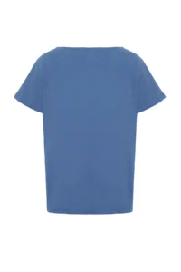 TRENDYOLMİLLA Indigo 100% Cotton Oversized/Wide Pattern Boat Neck Knitting T-Shirt - Image 8