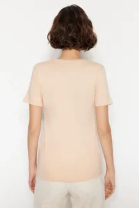TRENDYOLMİLLA Brown-Beige 100% Cotton 2 Sets Package Basic Crew Neck Knitting T-Shirt - Image 5