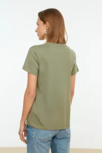 TRENDYOLMİLLA Khaki-Salmon 100% Cotton single jersey Crew Neck 2 Sets Package Knitting T-Shirt - Image 3