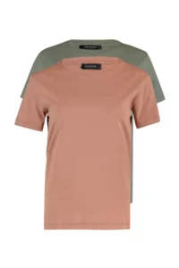 TRENDYOLMİLLA Khaki-Salmon 100% Cotton single jersey Crew Neck 2 Sets Package Knitting T-Shirt - Image 5