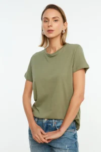TRENDYOLMİLLA Khaki-Salmon 100% Cotton single jersey Crew Neck 2 Sets Package Knitting T-Shirt - Image 6
