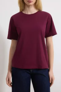 TRENDYOLMİLLA Plum-Stone 100% Cotton Crew Neck 2 Sets Package Knitting T-Shirt - Image 4