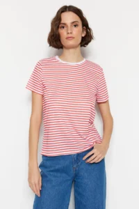 TRENDYOLMİLLA Rejection-Rejection Striped 2 Sets Package Basic Crew Neck Knitting T-Shirt - Image 3