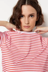 TRENDYOLMİLLA Rejection-Rejection Striped 2 Sets Package Basic Crew Neck Knitting T-Shirt - Image 5