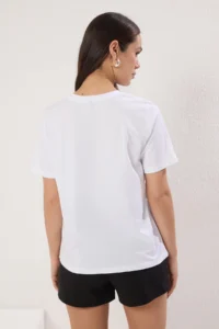 TRENDYOLMİLLA White-White Basic 100% Cotton Crew Neck 2 Sets Package Knitting T-Shirt - Image 5