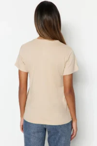 TRENDYOLMİLLA Brown-Beige-Khaki Striped 3 Sets Package Basic Crew Neck Knitting T-Shirt - Image 8