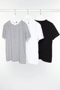 TRENDYOLMİLLA Black-White-Black Striped 3 Sets Package Basic Crew Neck Knitting T-Shirt