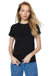 TRENDYOLMİLLA Black-White-Black Striped 3 Sets Package Basic Crew Neck Knitting T-Shirt - Image 4