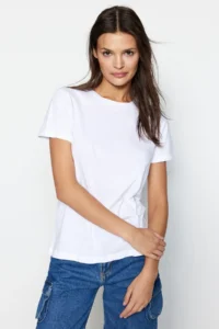 TRENDYOLMİLLA Black-White-Black Striped 3 Sets Package Basic Crew Neck Knitting T-Shirt - Image 6