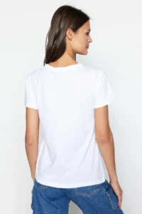 TRENDYOLMİLLA Black-White-Black Striped 3 Sets Package Basic Crew Neck Knitting T-Shirt - Image 7