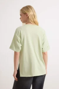 TRENDYOLMİLLA Mint Double Sleeve Wide Cut Asymmetric Boyfriend Knitting T-Shirt - Image 4