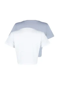 TRENDYOLMİLLA White-Gray 2 Sets Package 100% Cotton Crop Crew Neck Knitting T-Shirt - Image 7