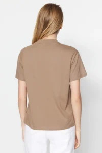 TRENDYOLMİLLA Beige-Mink 2 Sets Package 100% Cotton Basic Dog collar Knitting T-Shirt - Image 3