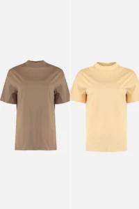 TRENDYOLMİLLA Beige-Mink 2 Sets Package 100% Cotton Basic Dog collar Knitting T-Shirt - Image 6