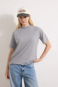 TRENDYOLMİLLA Navy Blue-Gray Melange 2 Sets Package 100% Cotton Basic Dog collar Knitting T-Shirt - Image 2