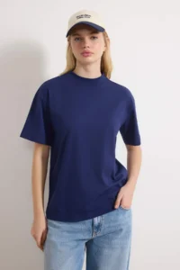TRENDYOLMİLLA Navy Blue-Gray Melange 2 Sets Package 100% Cotton Basic Dog collar Knitting T-Shirt - Image 5