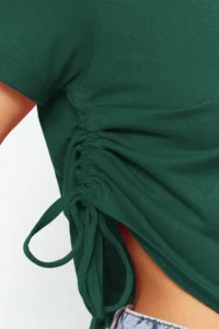 TRENDYOLMİLLA Emerald Green Ruffle Detailed Basic Crew Neck Knitting T-Shirt - Image 5