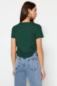 TRENDYOLMİLLA Emerald Green Ruffle Detailed Basic Crew Neck Knitting T-Shirt - Image 6