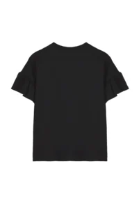 TRENDYOLMİLLA Black 100% Cotton Ruffle Detailed Basic Crew Neck Knitting T-Shirt - Image 7