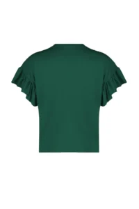 TRENDYOLMİLLA Emerald Green 100% Cotton Ruffle Detailed Basic Crew Neck Knitting T-Shirt - Image 8