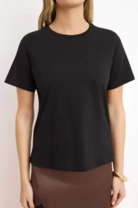 TRENDYOLMİLLA Black 100% Cotton Basic Crew Neck Knitting T-Shirt - Image 3