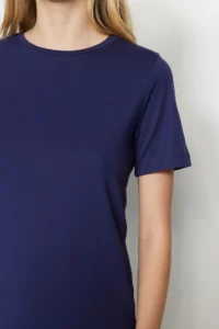 TRENDYOLMİLLA Navy Blue 100% Cotton Basic Crew Neck Knitting T-Shirt - Image 4