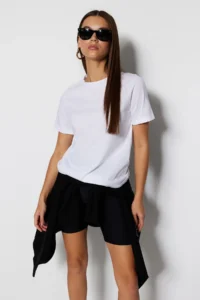 TRENDYOLMİLLA White 100% Cotton Regular/Normal Pattern Short Sleeve Basic Crew Neck Knitting T-Shirt