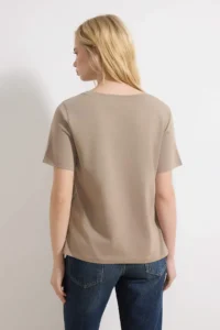 TRENDYOLMİLLA Mink 100% Cotton Basic V-neck Knitting T-Shirt - Image 4