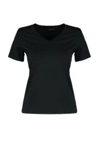 TRENDYOLMİLLA Black 100% Cotton Basic V-neck Knitting T-Shirt - Image 6