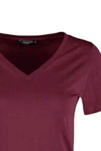 TRENDYOLMİLLA Dark Cherry 100% Cotton Basic V-neck Knitting T-Shirt - Image 6